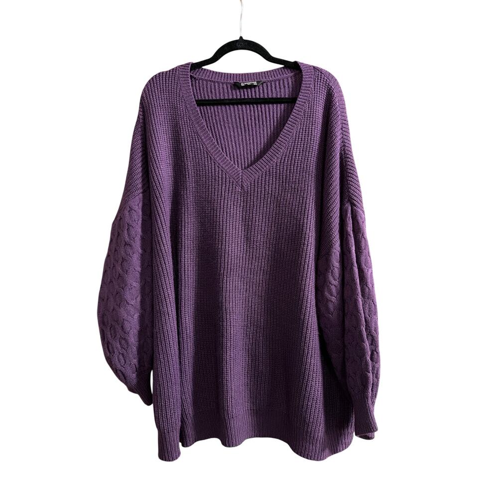 Bloomchic Women Plus Size Purple Crochet Knit V-Neck Pullover Sweater Size 28 4X
